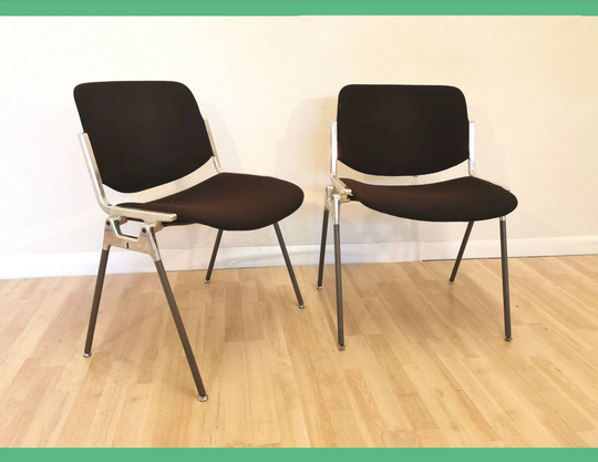 1 Of 2 Retro Brown Office Chairs/Mid-Century Stacking Chair By Giancarlo Piretti For Castelli Space Age Dsc 106 Italy, 1960S