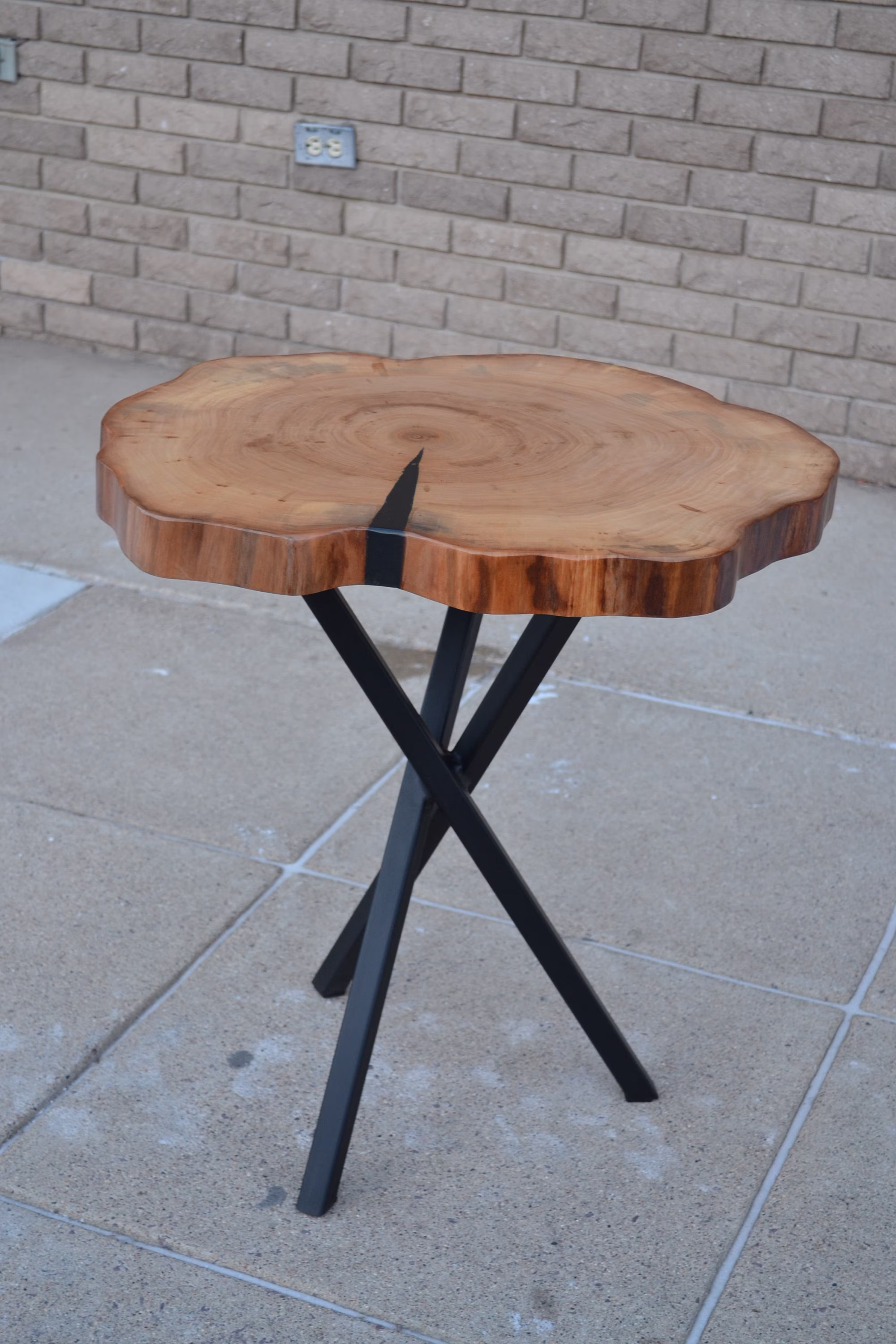 Wood Tree Slice Table With Epoxy & Metal Legs