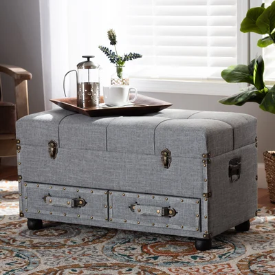 Keiran-Lee Modern Transitional Grey Fabric Upholstered 2-Drawer Storage Trunk Ottoman