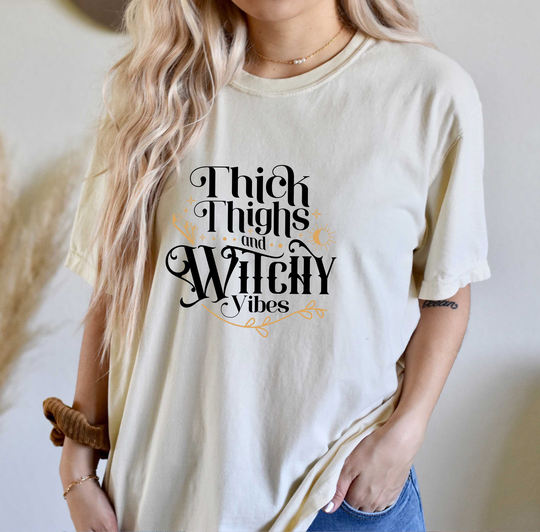 Comfort Colors Boho Shirt, Thick Thighs & Witchy Vibes Top, & T-Shirt, Comfy Oversized T-Shirt