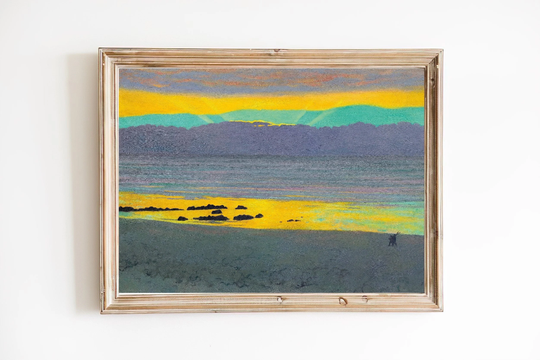 Free Shipping - Colorful Sunset At The River Oil Painting Sky Vintage Art Print Lively Vibrant Colored