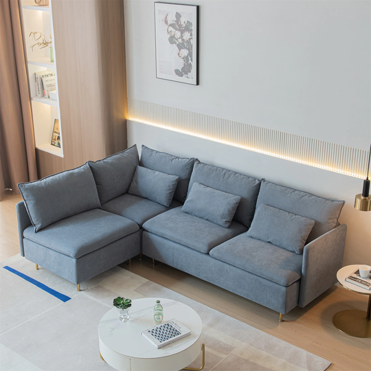 Grey Modular L-shaped sofa Left Hand Sectional Couch Cotton Linen