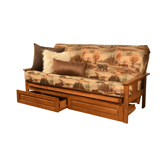 Somette Monterey Sofa in Barbados Finish with Storage and Removable Printed Mattress Cover