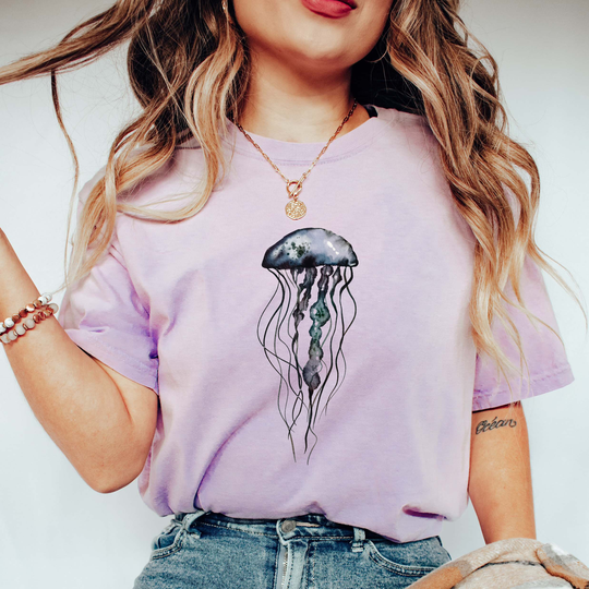 Comfort Colors Celestial Jellyfish Shirt, Top, Animals T-Shirt, Comfy Oversized Boho Shirt