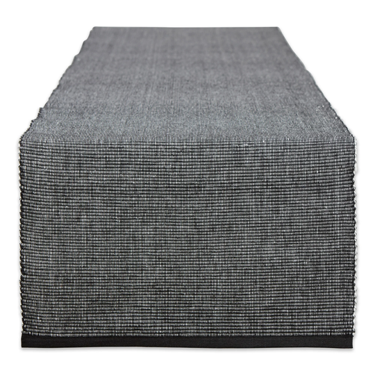 13" x 72" Black and White 2-Tone Ribbed Table Runner