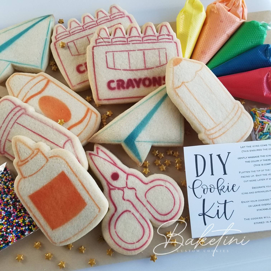 Back To School Diy Cookie Kit | Decorate Your Own Cookies Crayon Pencil Glue Scissors Paper Airplane Rainbow Sprinkles Activity For Kids