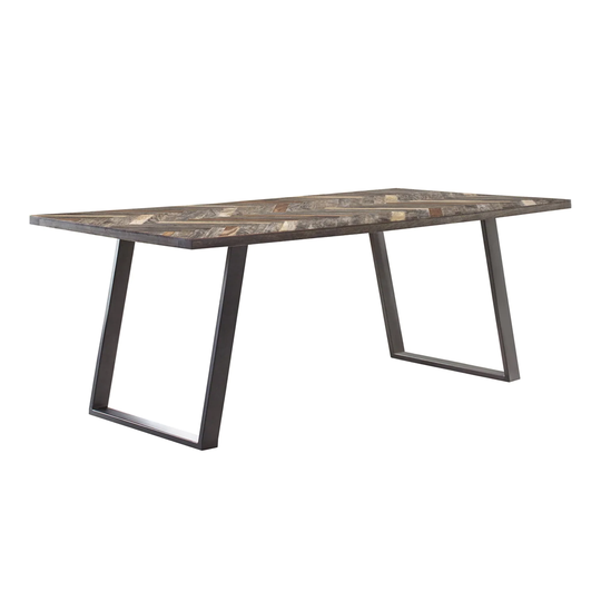 Rectangular Dining Table with Metal in Grey Sheesham and Gunmetal - Grey Sheesham and Gunmetal