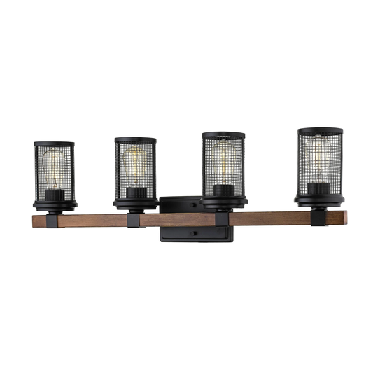 Millennium Lighting Mesa 4 Light Matte Black/Wood Grain Bathroom Vanity Light