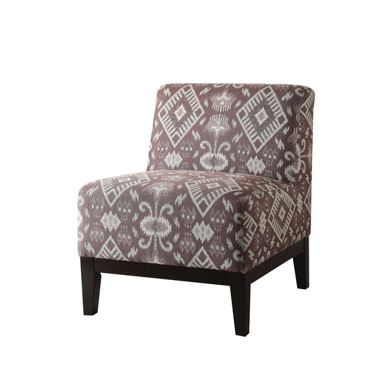 Moroccan Style Accent Chair In Pattern Fabric, Armless Slipper Chair with Brown Finish Tapered Wood Legs