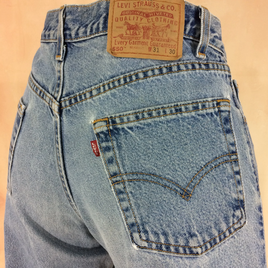 Size 30 Vintage Levis 550 Light Wash Jeans High Waisted Distressed Relaxed Fit Tapered Leg Y2Ks Classic Mom Made in Usa