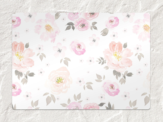 Pink Watercolor Flowers Chair Mat, Satin Splat Gray Vinyl Floor Botanical Protective Pvc Flooring, Gift Idea