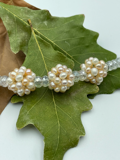 Braid Pearls Bracelet Crystal Gemstone Jewelry Pink Pearl Beaded Wedding