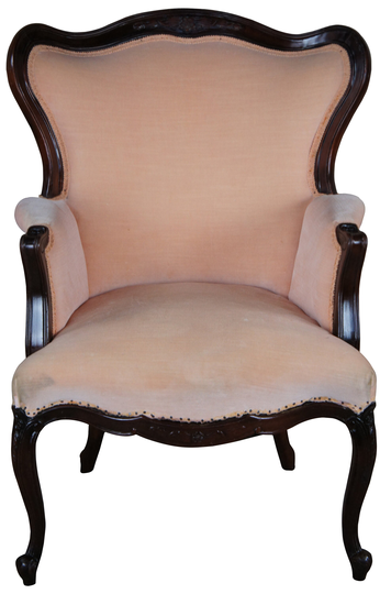 Antique Victorian French Provincial Serpentine Mahogany Wingback Arm Chair Pink