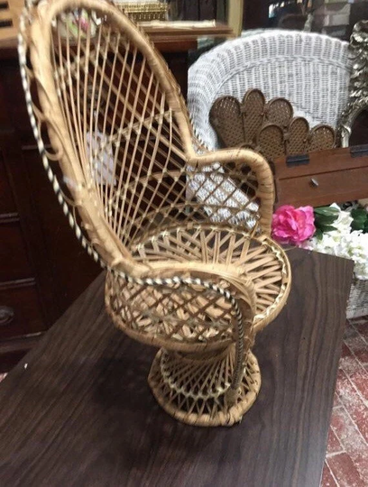 Vintage Doll Fan Back Wicker Chair Office Home School Farmhouse Decor