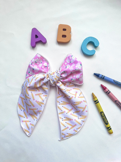 Pencils & Flowers Back To School Xl Brynn Style | Long Tail Bow/1St Day Of School/Bow Clips/Big Girl Bow