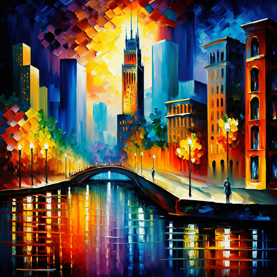 Designart 'Colorful Chicago Downtown' Cityscapes Framed Canvas Art Print