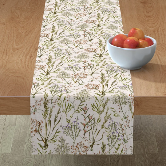 Vintage Style Floral Table Runner - Neutral Wild Grasses By Smokeinthewoods Cotton Sateen Spoonflower