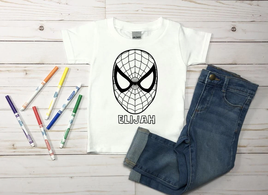 Spiderman Coloring Shirt, Kids Youth Personalised Shirt