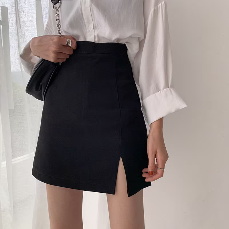 Women Black Mini Skirt | Split Bodycon 80S 90S 00S Skirt Office Lady Pencil