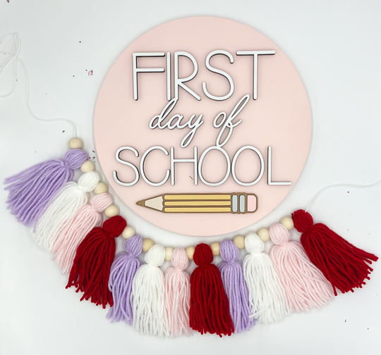 First Day Of School | Classroom Decor Pencil Bus Round Wood Back To Sign Of