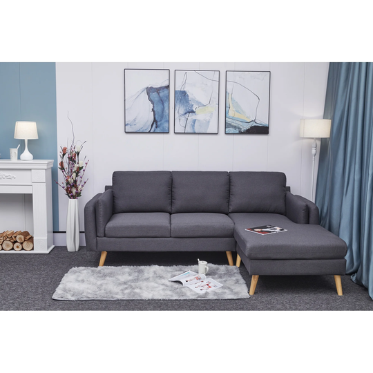 84.6"W L-shaped Fabric Sectional Sofa with Double Armrests