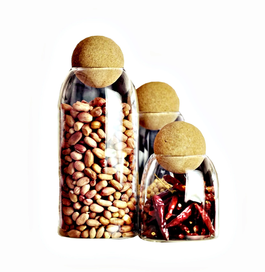 Unique Glass Jars With Cork Ball Lid Coffee Tea Kitchen Office Storage Canisters