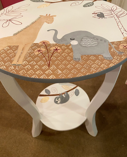 Boho Nursery Lamp Table, Lambs & Ivy Jungle Baby, Kids, Round Night Stand, End Table, Elephants, Girraffes Animals