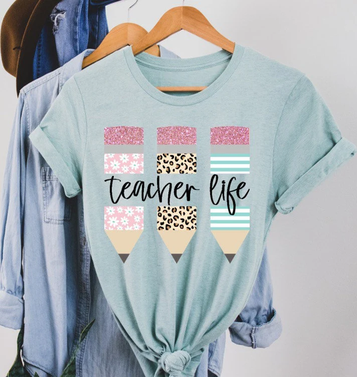 Personalized Pencil Tri Transfer - Patterned Teacher Htv For T-Shirts Clothing Vinyl