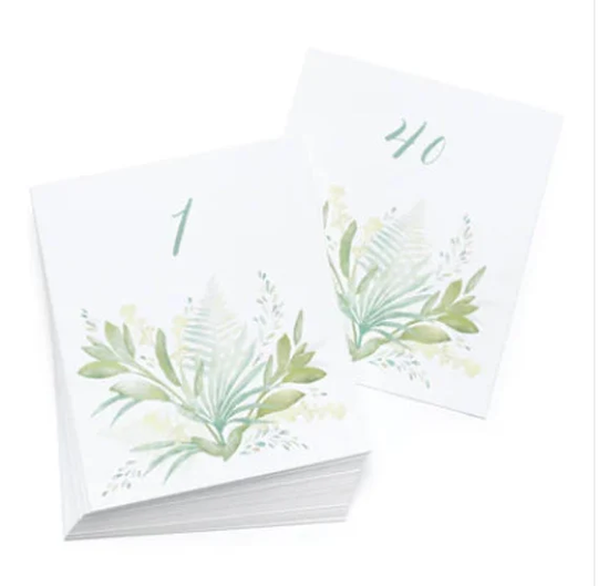 Woodland Greenery Table Number Cards For Wedding Reception Tents Bridal Shower Parties | 1-40 Floral Garden Flowers