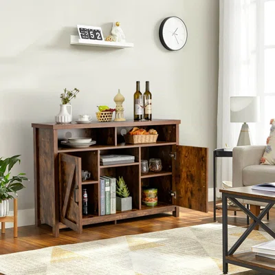 Sequeira Buffet Storage Cabinet Farmhouse Sideboard W/9-bottle Wine Rack & 2 Doors Brown