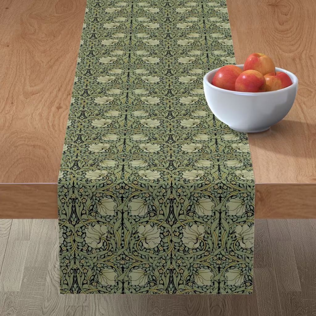 Victorian Table Runner - Antiqued Pimpernel Small By Peacoquettedesigns Sage Green Edwardian Cotton Sateen Spoonflower