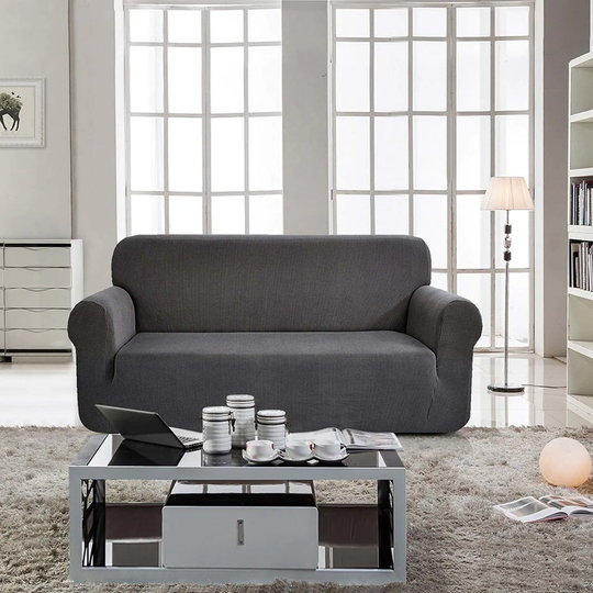 Enova Home Jacquard Polyester Spandex Fabric Box Cushion Sofa Slipcovers-Grey