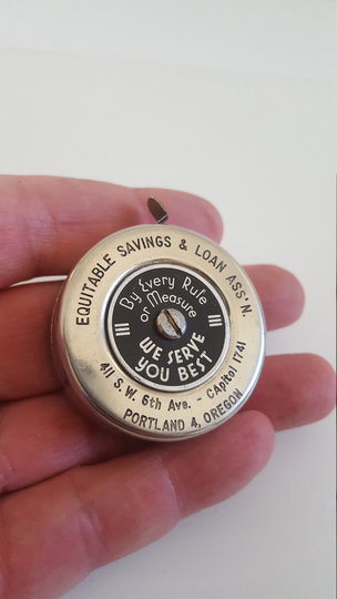 Vintage Circa 1940's Advertising Tape Measure Equitable Savings & Loan Association 411 S.w. 6Th Ave. Portland, Oregon Nice Condition