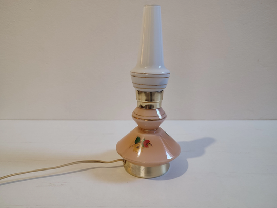 Vintage Table Lamp, Small Bedside Lamp, Mid Century Modern Light, Nightstand 1960S, Floral Application, Retro Night Lamp