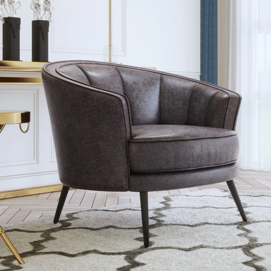 Modern Luxury Style Petal Shape PU Leather Barrel Chair Leisure Accent Chair for Living Room Meeting Room