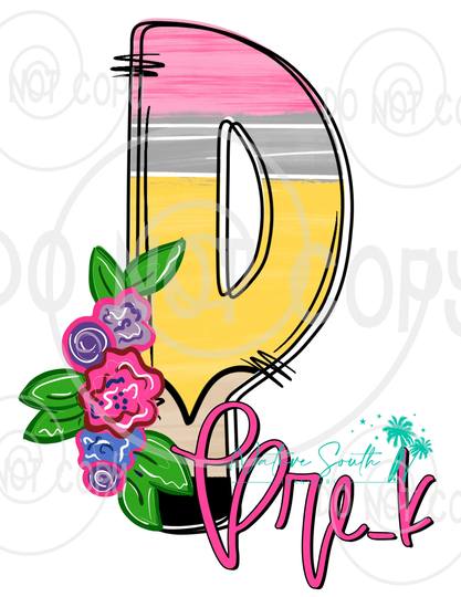 Pre-K Floral Pencil Print/Back To School Print/Sublimation Print/Diy Sublimation/ Ready Press Transfer/No Digitals Sold