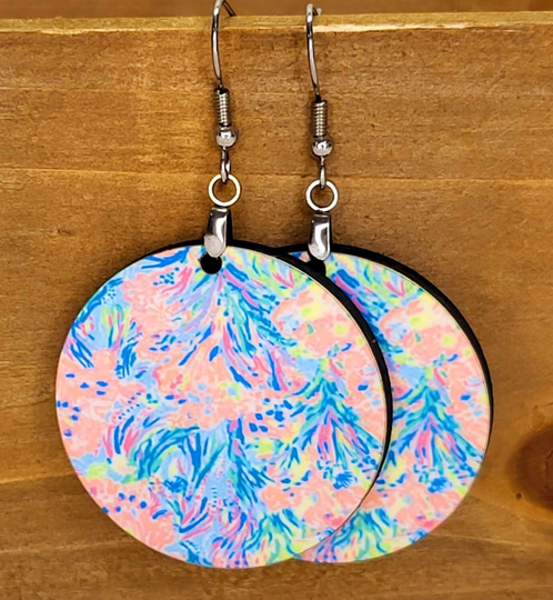Multicolor Pattern Earrings, Colorful Multicolor Leaf Nature Jewelry