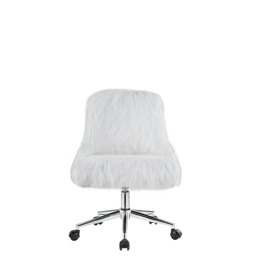 Arundell II Office Chair in White Faux Fur Chrome Finish