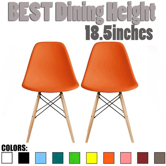 2xhome - Set of 2, Orange Plastic Eiffel chairs Solid Wood Legs Dining
