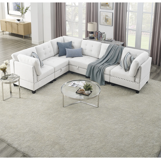 Ivory Chenille L Shape DIY Combination Modular Sectional Sofa