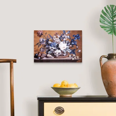 Flowers in Wicker Baskets with Shells Peter Mazell Wrapped Canvas Print on Canvas