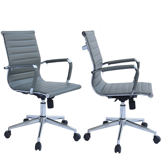 Set of 2 Office Chair With Wheels Ergonomic Executive PU Leather Arm Rest Tilt Adjustable Height Swivel Task Computer, Gray