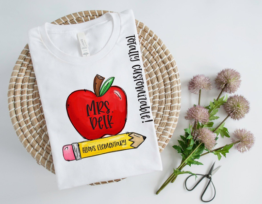 Personalized Apple Transfer-Htv Diy Tshirt Transfer - Ready To Press - Teacher - Apple - Pencil - Back School - School Name