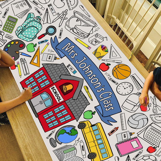 Giant Personalized School Coloring Poster Or Table Cover | Custom Paper Tablecloth For Classroom 30" X 72" Inches