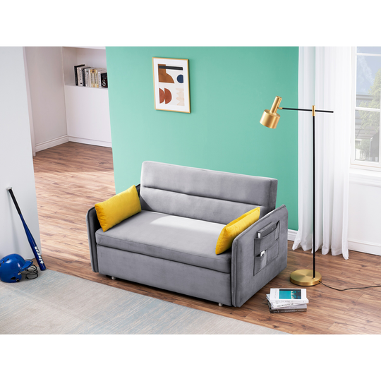 54" Modern Loveseat Sofa Pull out Bed Velvet Padded Seat Convertible Sofa Bed with Included 2 Pillows & Adjustable Backrest