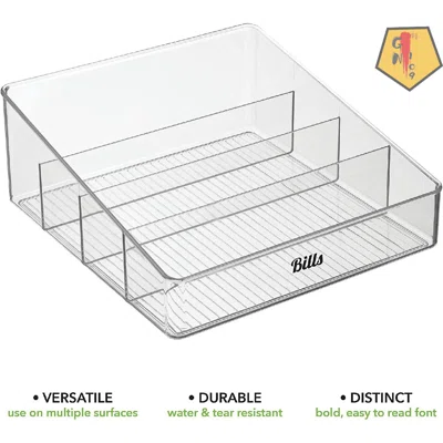 Plastic Office Storage Bin With Divided For Cabinet, Desk, Drawers, Or Shelf To Organize Notebooks, Receipts, Paper Clips, Staples, And Supplies