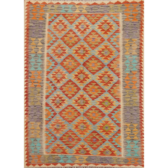 Colorful Kilim Southwestern Persian Area Rug Hand-Woven Wool Carpet - 4'11"x 6'3"