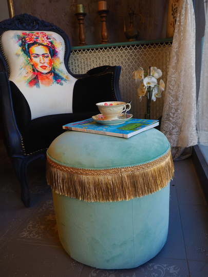 Turkish Turquoise Velvet Fabric Decorative Pouffe & 2 Free 4545 Pillowcases -Ottoman Chair-Turkish Pouffe-Moraccan Pouf