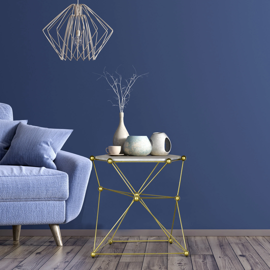 Hexagonal Gold Side Table| Genuine Marble| Scratch & Chip Resistant Finish| Iron & Powder Coated| Eye-Pleasing Look| 22x16x22