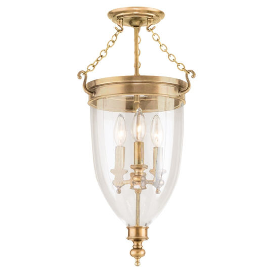 Hudson Valley Hanover 3-light Semi Flush, Aged Brass